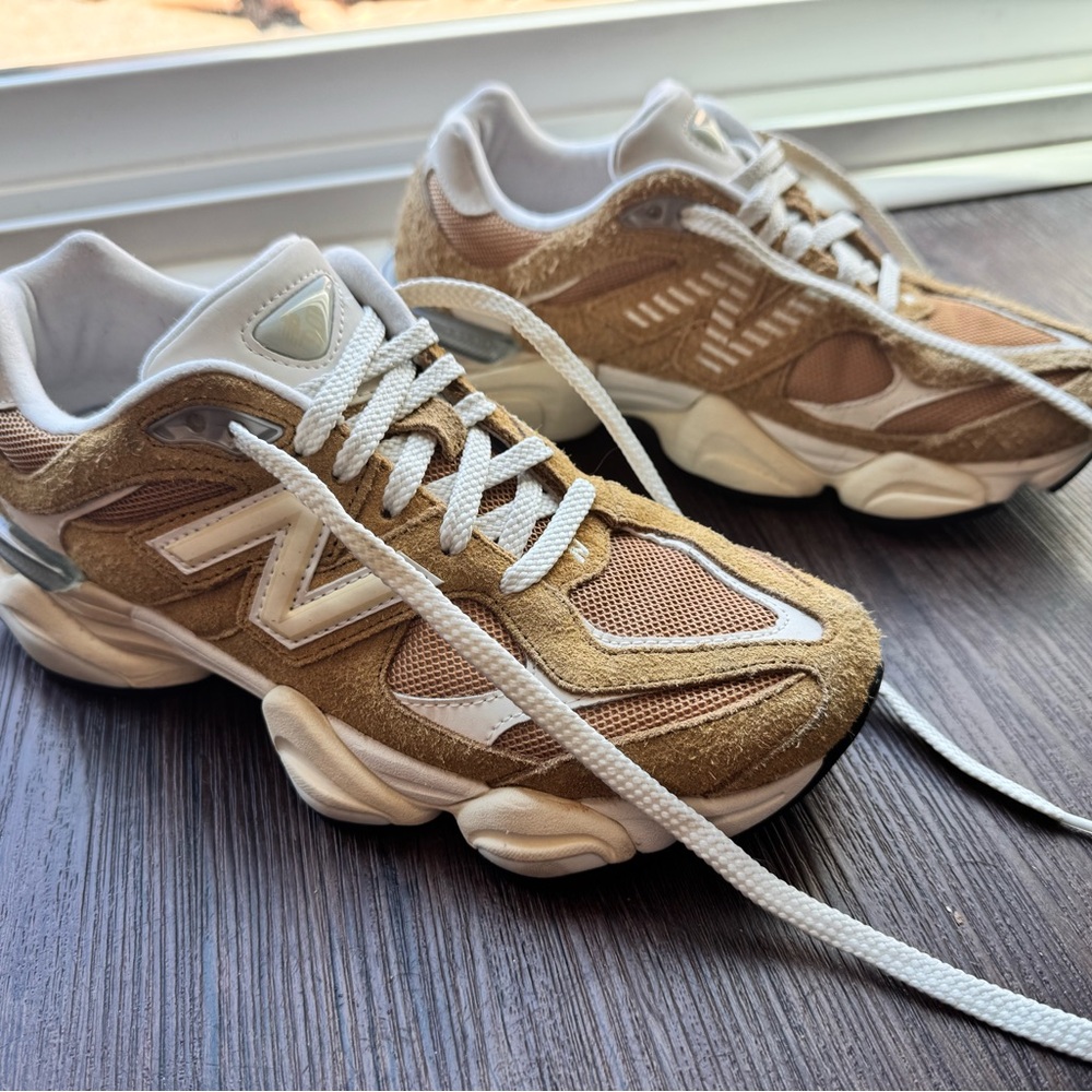 New Balance 9070 khaki/tan and White Athletic Shoes